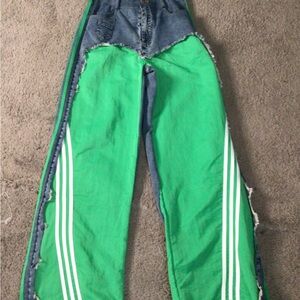 Green and Denim Pants with Stripes